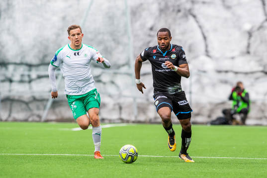 Steffen Skogvang Pedersen of HamKam and Kachi of Sandnes Ulf