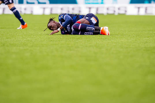 Amidou Diop of Kristiansund in pain