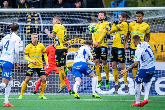 IFK Norrköpings Jordan Larsson med en frispark mot
