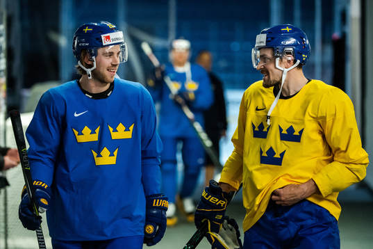 Elias Lindholm and Lukas Bengtsson of Sweden at a practice