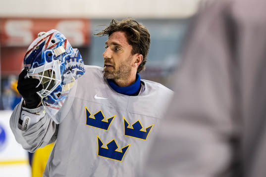 Goaltender Henrik Lundqvist of Sweden at a practice session