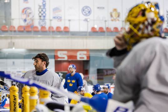 Goaltender Henrik Lundqvist of Sweden at a practice session