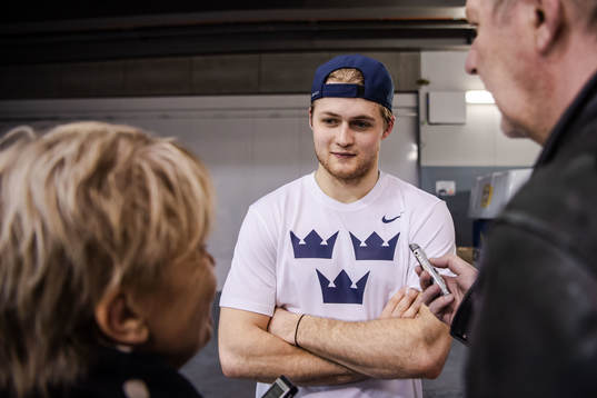 William Nylander of Sweden is interviewed by media