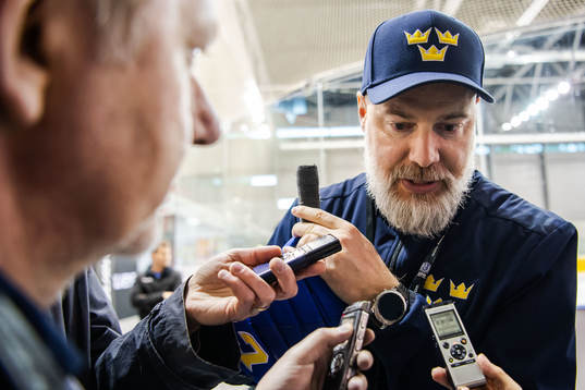Head coach Rikard Grönborg of Sweden is interviewed by