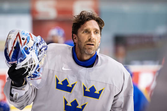 Goaltender Henrik Lundqvist of Sweden at a practice session