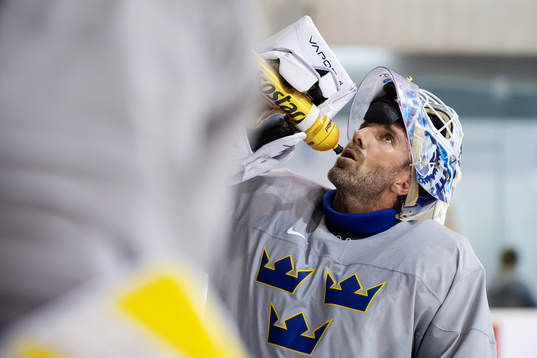 Goaltender Henrik Lundqvist of Sweden at a practice session