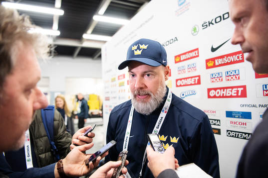 Head coach Rikard Grönborg of Sweden is being interview by