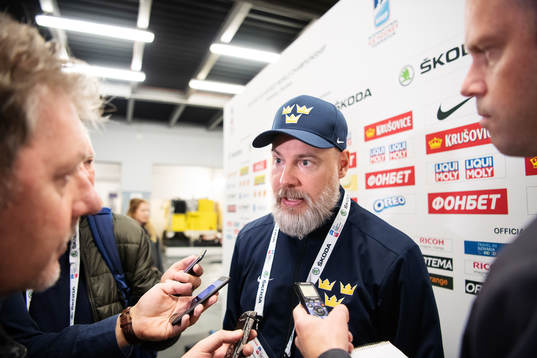 Head coach Rikard Grönborg of Sweden is being interview by