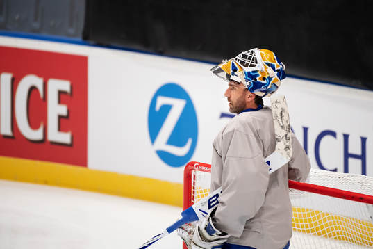 Goaltender Henrik Lundqvist of Sweden at a practice session