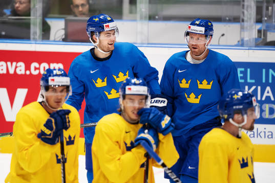 William Nylander and Patric Hörnqvist of Sweden at a