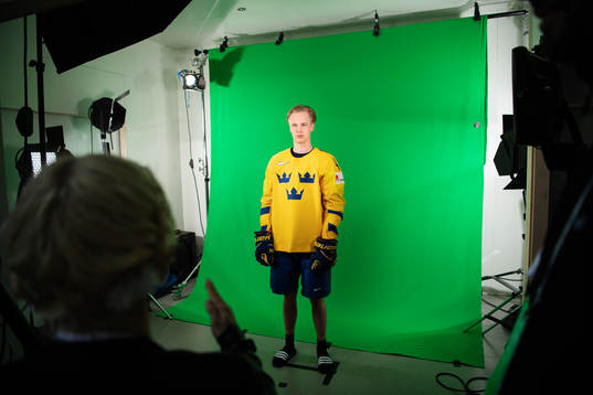 Elias Pettersson of Sweden at a green screen filming