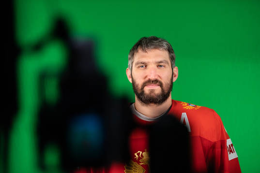 Alexander Ovechkin of Russia at a green screen filming