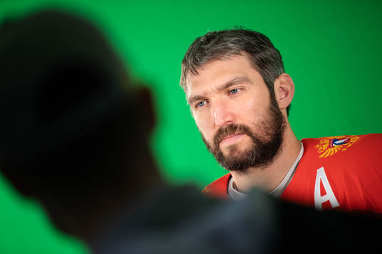 Alexander Ovechkin of Russia at a green screen filming