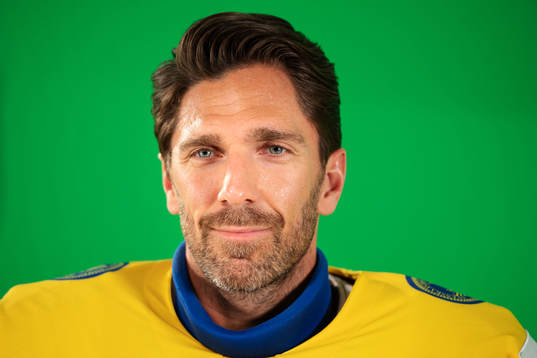 Goaltender Henrik Lundqvist of Sweden at a green screen