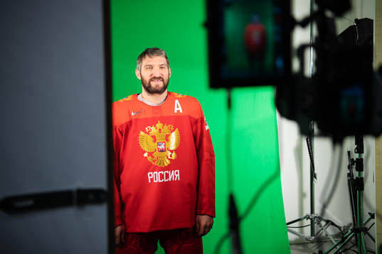 Alexander Ovechkin of Russia at a green screen filming