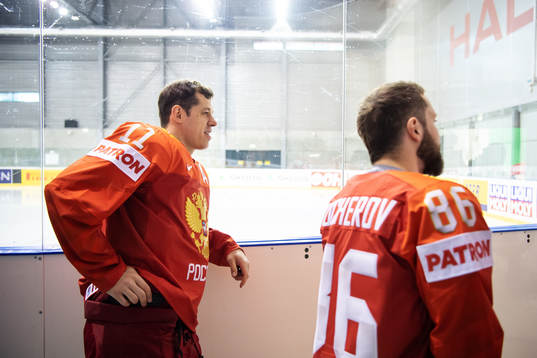 Evgeni Malkin of Russia at an official portrait session