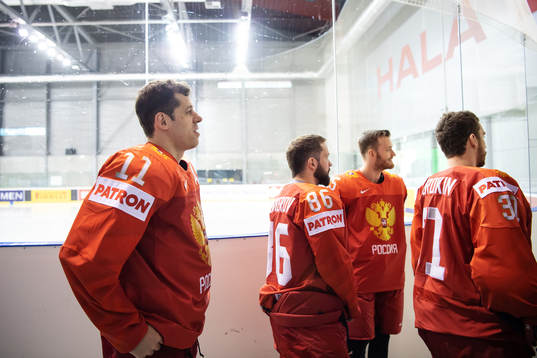 Evgeni Malkin of Russia at an official portrait session