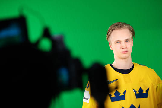 Elias Pettersson of Sweden at a green screen filming