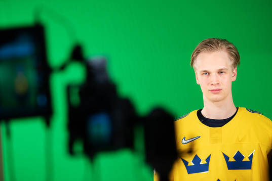 Elias Pettersson of Sweden at a green screen filming