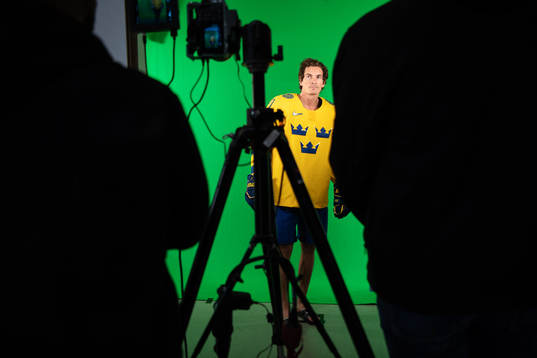 Loui Eriksson of Sweden at a green screen filming