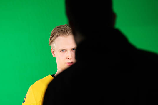 Elias Pettersson of Sweden at a green screen filming