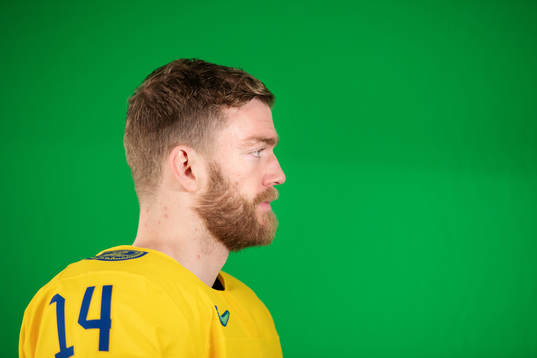 Mattias Ekholm of Sweden at a green screen filming