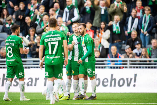 Hammarbys Darijan Bojanic och Muamer Tankovic jublar
