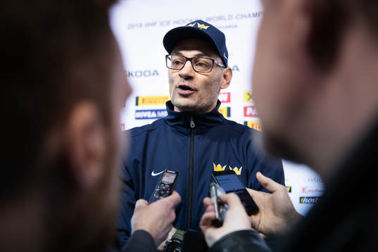 Assistant coach Peter Popovic of Sweden is being interview