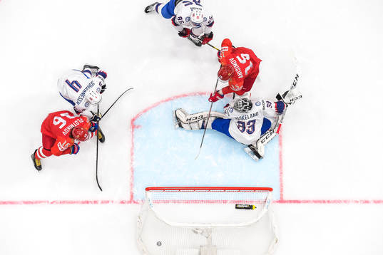 Artyom Anisimov of Russia scores the 2-0 goal behind