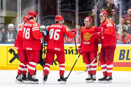 Nikita Kucherov of Russia celebrates the 3-0 goal