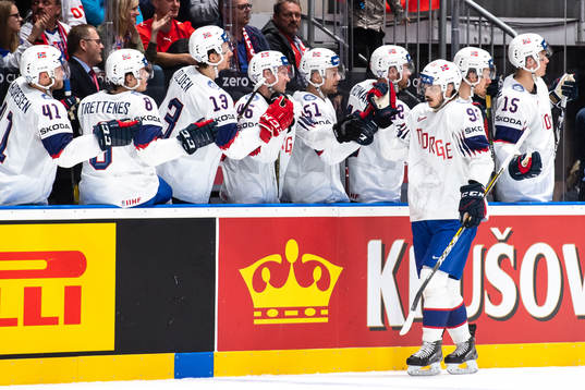 Thomas Valkvæ Olsen of Norway celebrates the 5-1 goal