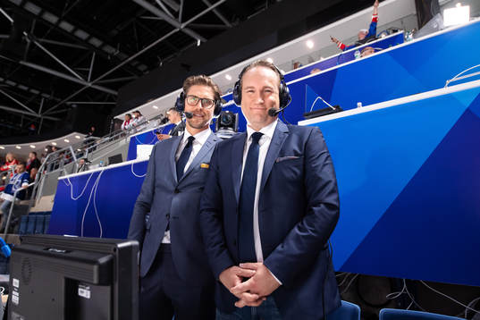Jonas Andersson and Chris Härenstam of SVT pose for a