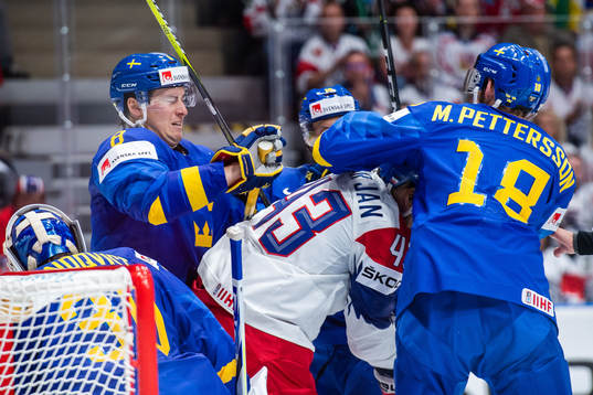 Robert Hägg and Marcus Pettersson of Sweden fights Dmitrij
