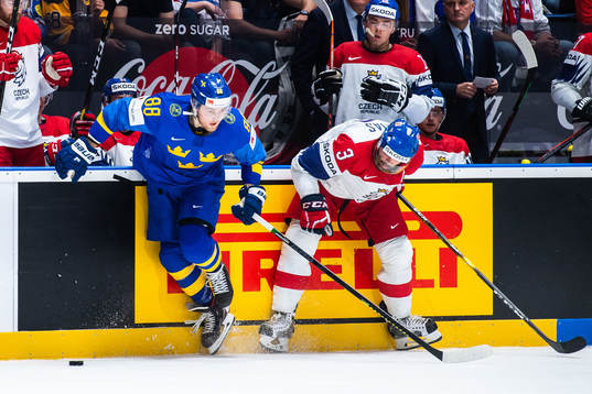 William Nylander of Sweden and Radko Gudas of Czech Republic