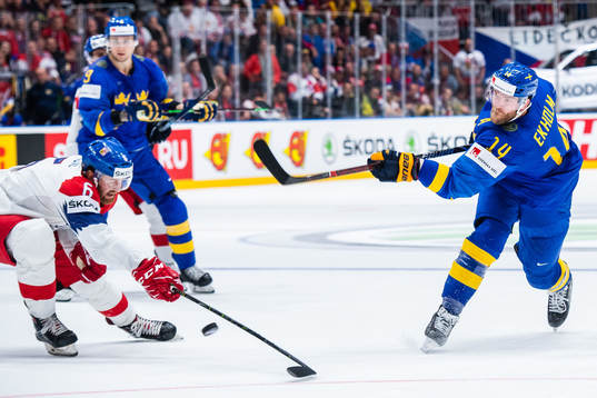 David Musil of Czech Republic and Mattias Ekholm of Sweden