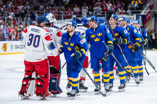 Erik Gustafsson, Loui Eriksson and Adrian Kempe of Sweden