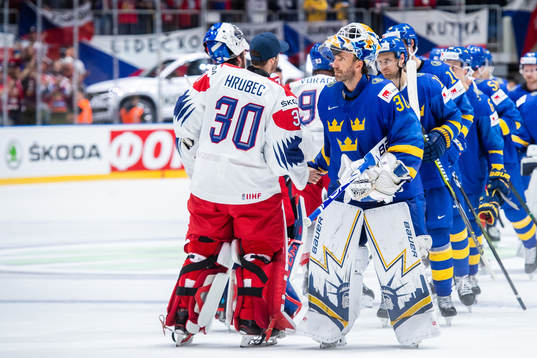 Goaltender Simon Hrubec of Czech Republic Henrik Lundqvist