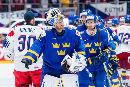 Henrik Lundqvist of Sweden looks dejected