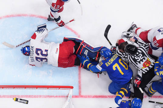 Goaltender Patrik Bartosak of Czech Republic and Dennis