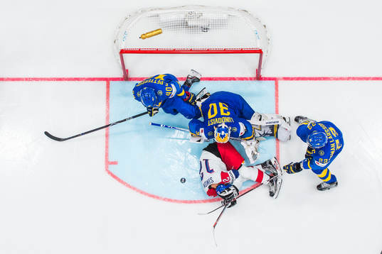 Michael Frolik of Czech Republic, not pictured, scores the