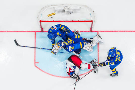Michael Frolik of Czech Republic, not pictured, scores the