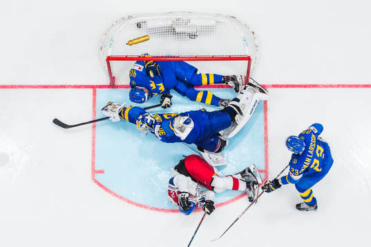 Michael Frolik of Czech Republic, not pictured, scores the