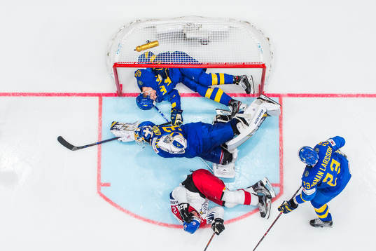 Michael Frolik of Czech Republic, not pictured, scores the