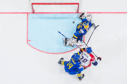 Filip Chytil of Czech Republic against Mattias Ekholm and