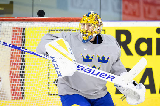 Goaltender Jacob Markström of Sweden at a practice session