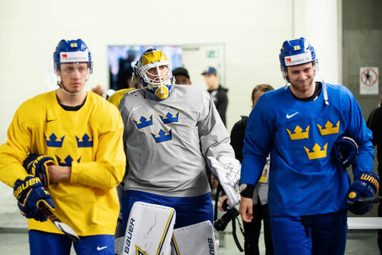 Goaltender Henrik Lundqvist of Sweden at a practice session