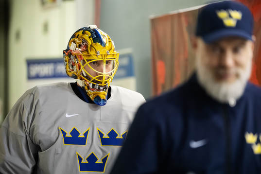 Goaltender Jacob Markström of Sweden at a practice session