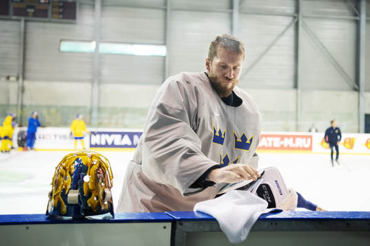 Goaltender Jacob Markström of Sweden at a practice session