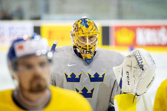 Goaltender Jacob Markström of Sweden at a practice session