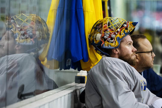 Goaltender Jacob Markström of Sweden at a practice session